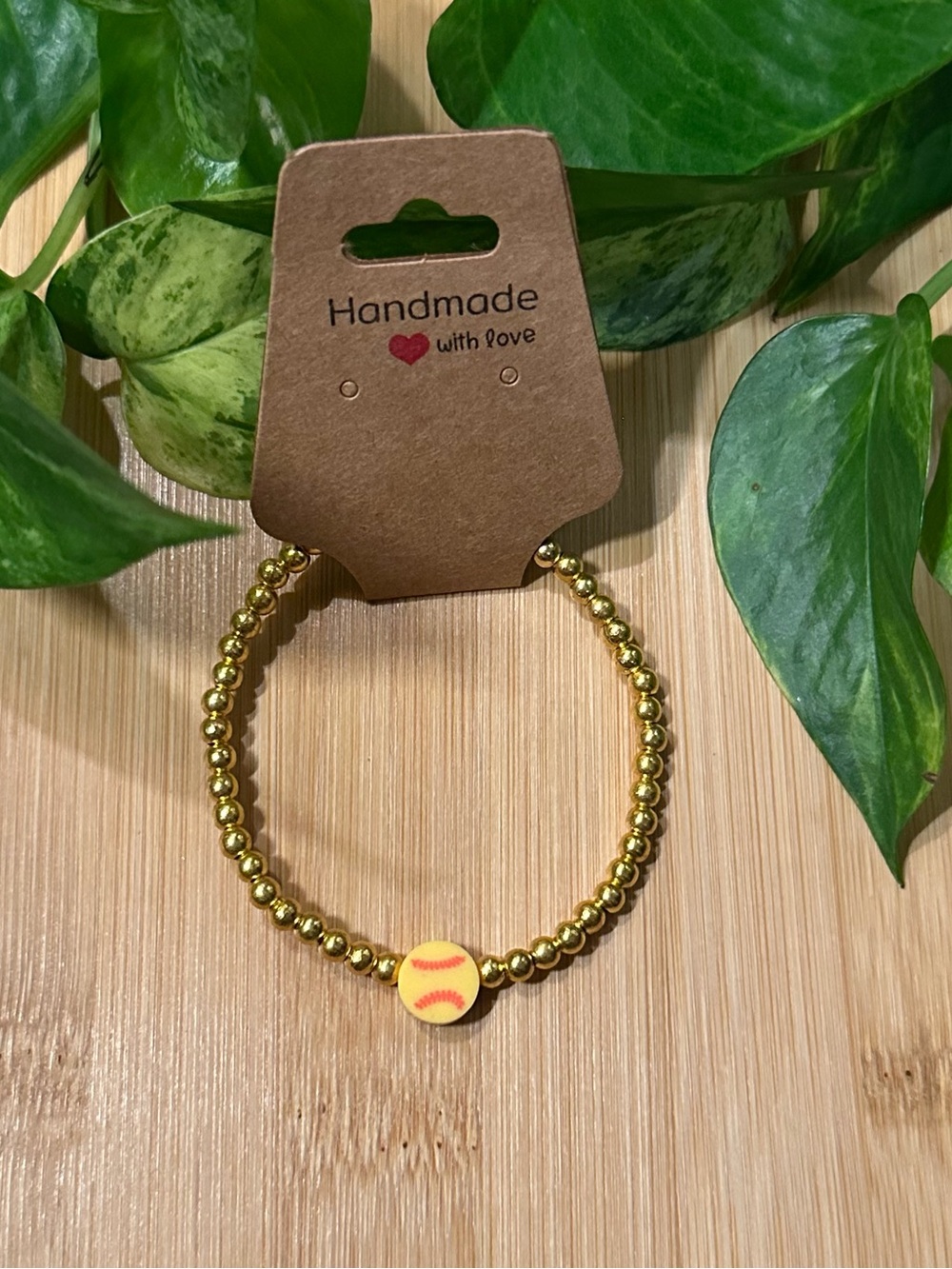 🥎✨ Softball Stretchy Beaded Bracelet | Handmade | Clay Softball Charm 🥎‎